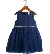 Floral Girls Party wear Frock-Navy Blue